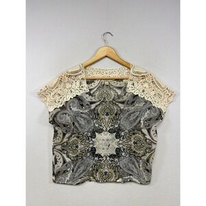 Boho Peasant One World Womens PS Multicolor Paisley Crochet Lace Blouse Festival